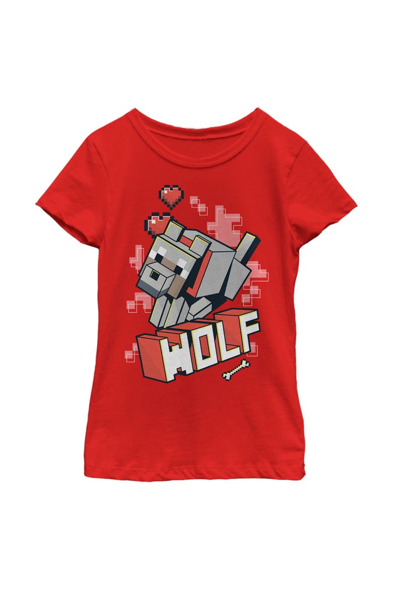 Girl's Minecraft Wolf  Graphic T-Shirt, Main, color, Red