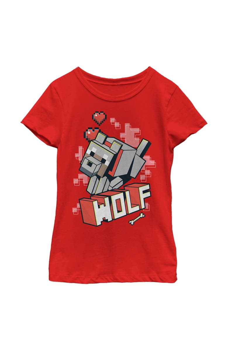 MINECRAFT Girl's Minecraft Wolf  Graphic T-Shirt, Main, color, Red