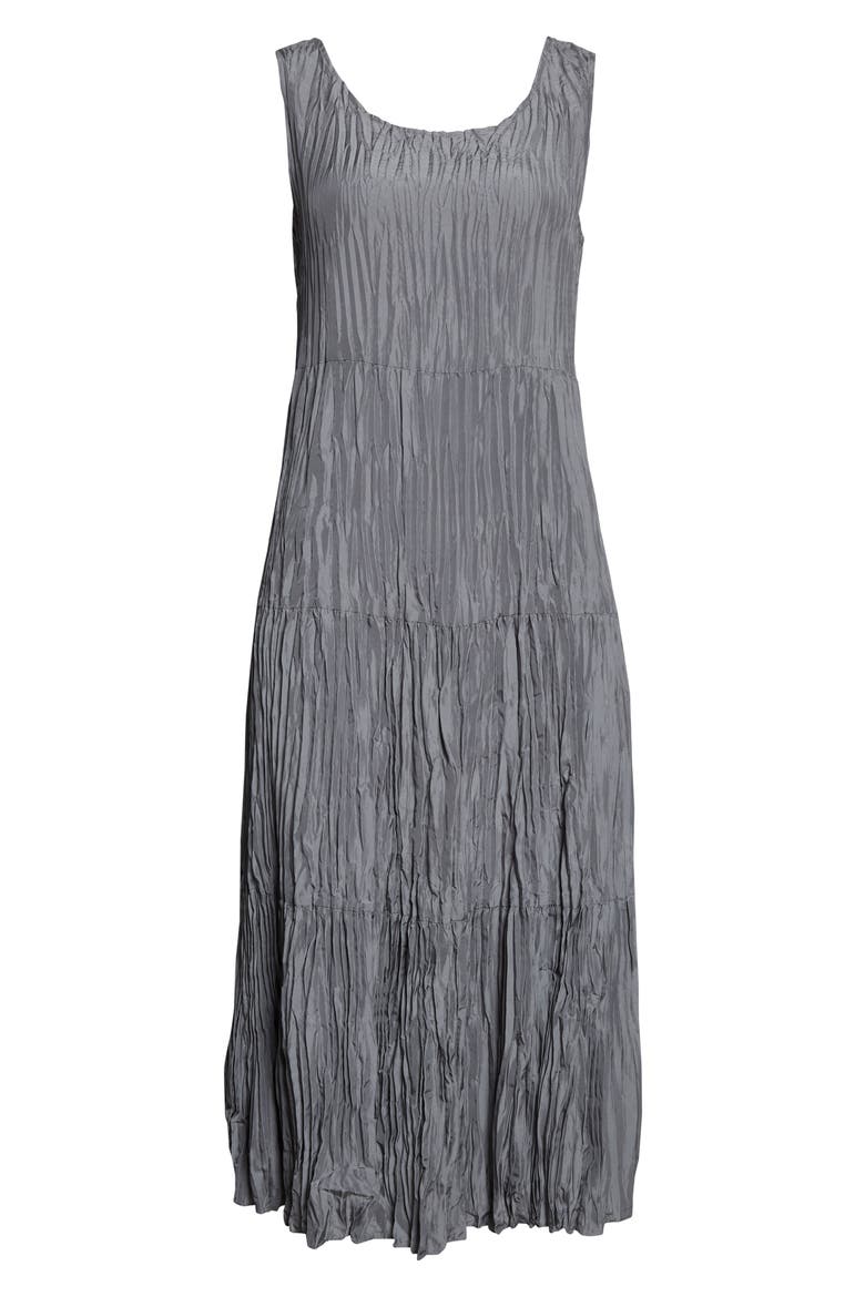Tiered Pleated Silk Midi Dress, Alternate, color, STEEL