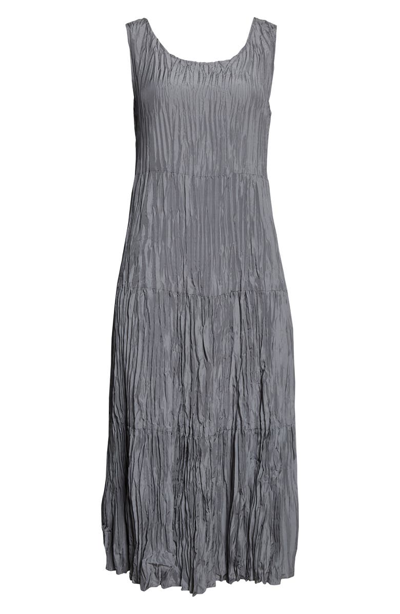 Eileen Fisher Tiered Pleated Silk Midi Dress, Alternate, color, Steel