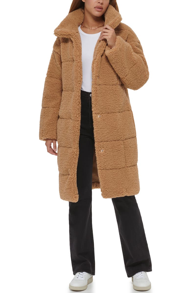 Levi's Quilted Fleece Long Teddy Coat, Alternate, color, Chestnut