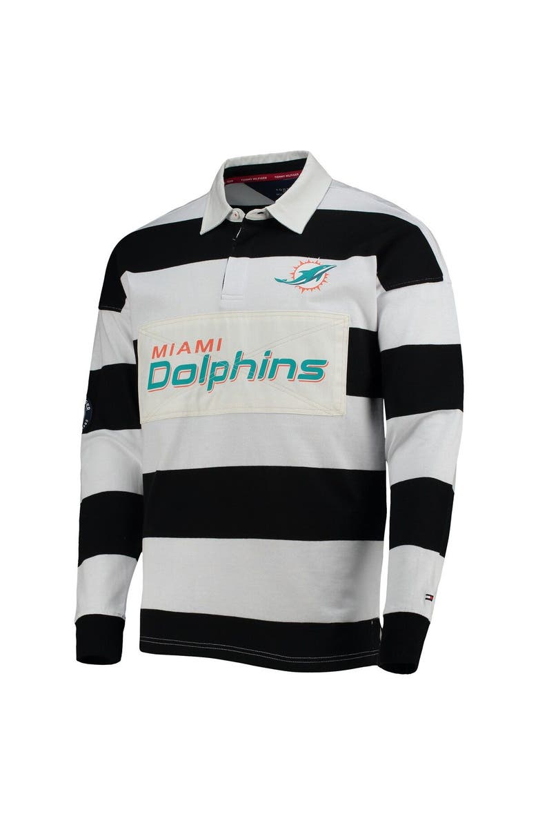 Tommy Hilfiger Men's Tommy Hilfiger Black/White Miami Dolphins Varsity Stripe Rugby Long Sleeve Polo, Alternate, color,