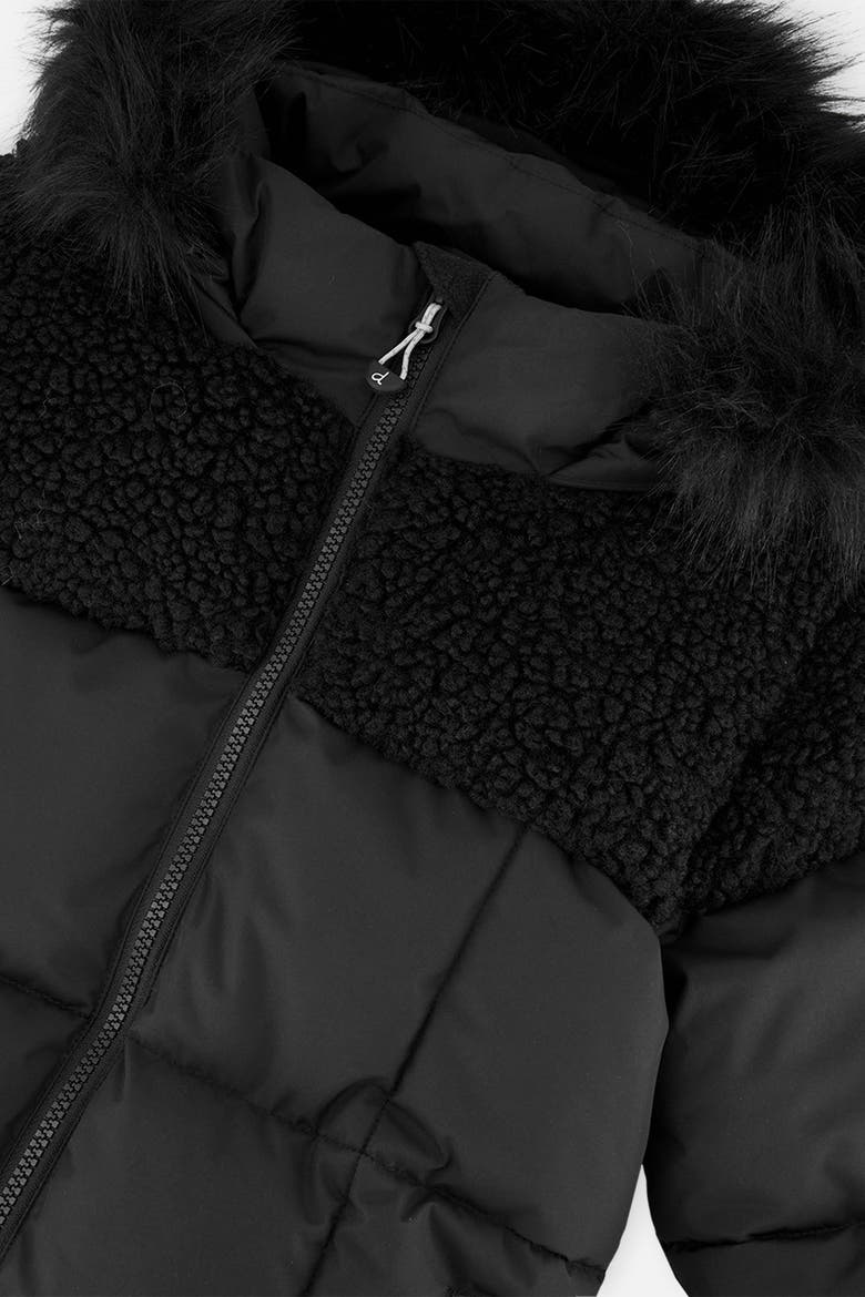 Long Fleece Lined Faux Fur Hood Winter Puffer Coat, Alternate, color, Black