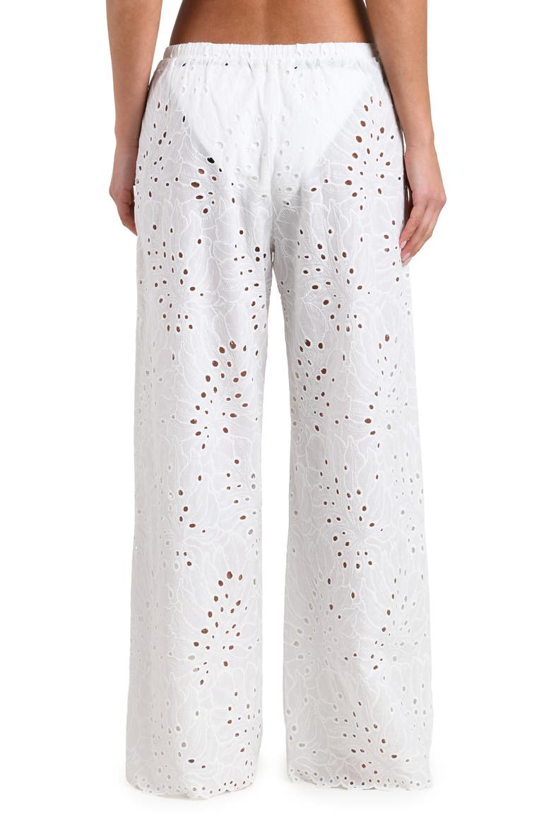 Monstera Eyelet Cove Cover-Up Pants, Alternate, color, WHITE