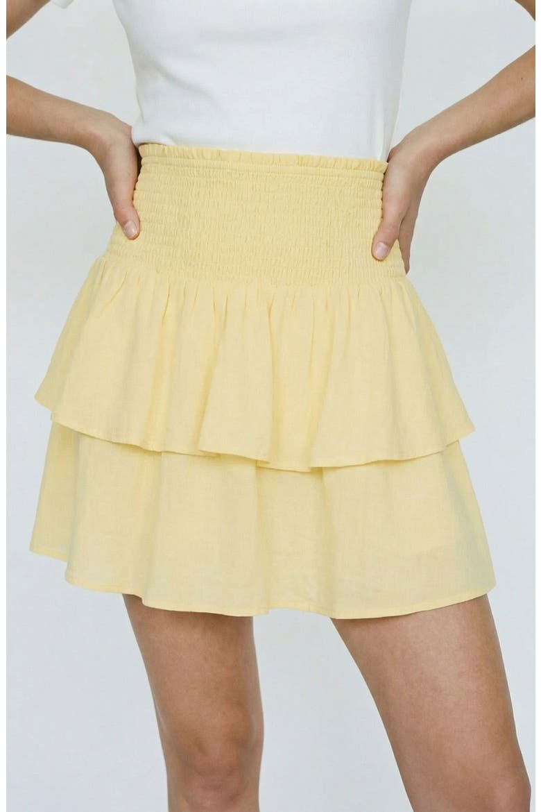 Natali Tiered Smocked Waist Miniskirt, Alternate, color, PALE BANANA