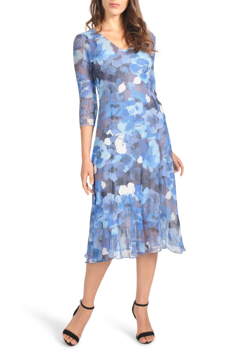 Charmeuse & Chiffon Midi Dress, Main, color, ARCTIC BLOSSOM