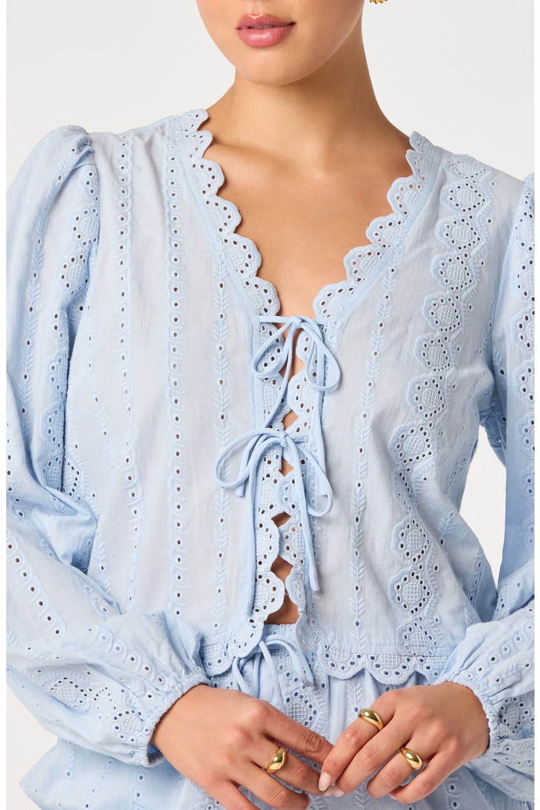 Leah Tie Front Eyelet Top, Alternate, color, LIGHT BLUE
