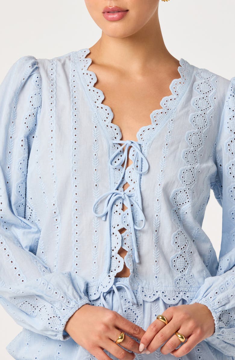 ASTR the Label Leah Tie Front Eyelet Top, Alternate, color, Light Blue
