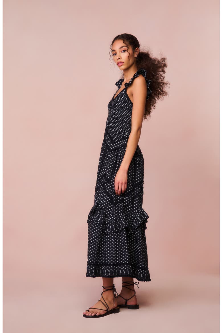 Brin Flutter Sleeve Tiered Maxi Sundress, Alternate, color, MIDNIGHT SNOWFALL