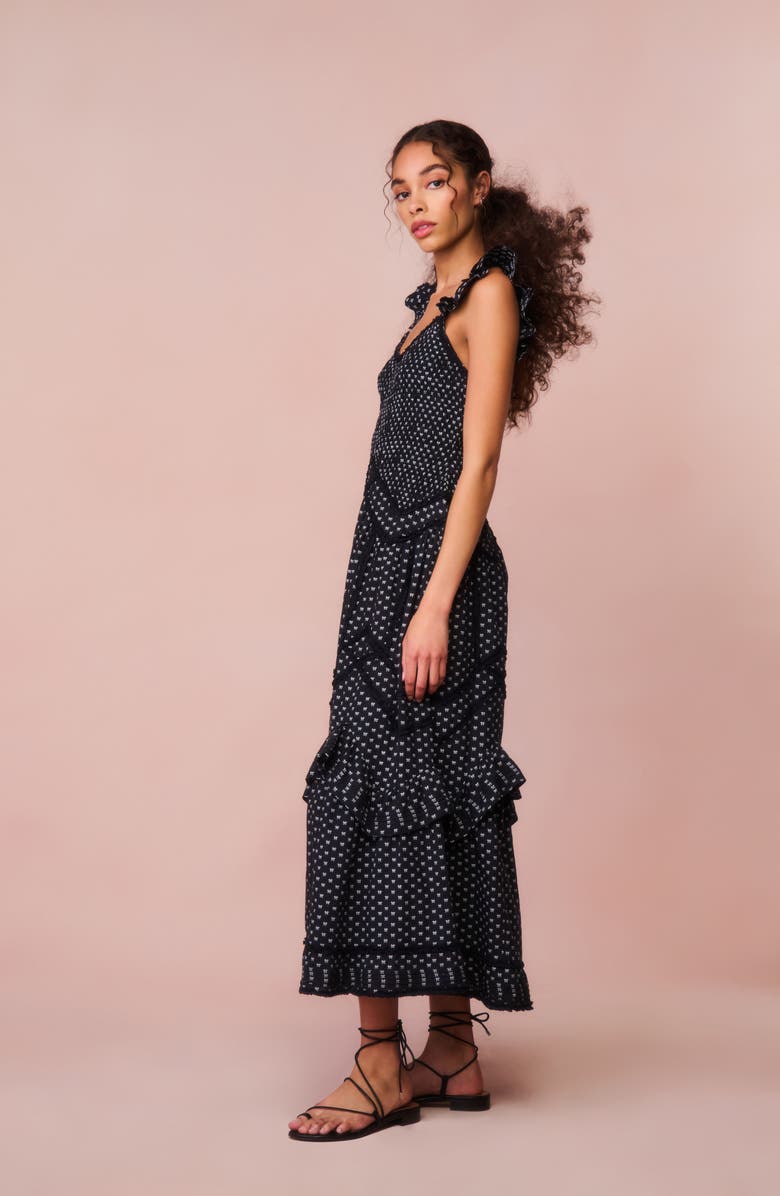 LoveShackFancy Brin Flutter Sleeve Tiered Maxi Sundress, Alternate, color, 