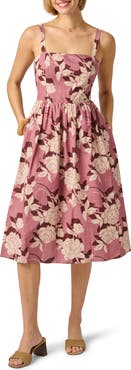 Adrianna Papell Floral Square Neck Fit & Flare Midi Dress