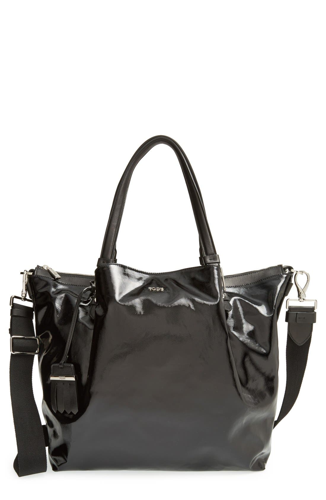 'Medium Flower' Satchel, Main, color, BLACK