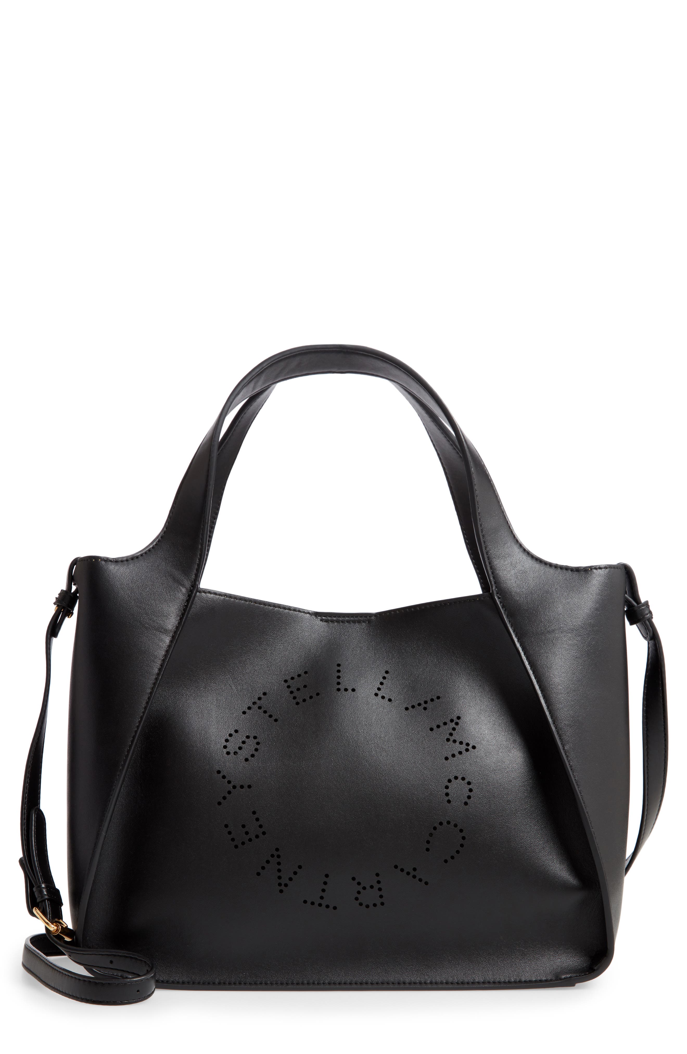 Stella McCartney Perforated Logo Faux Leather Satchel, Main, color, 