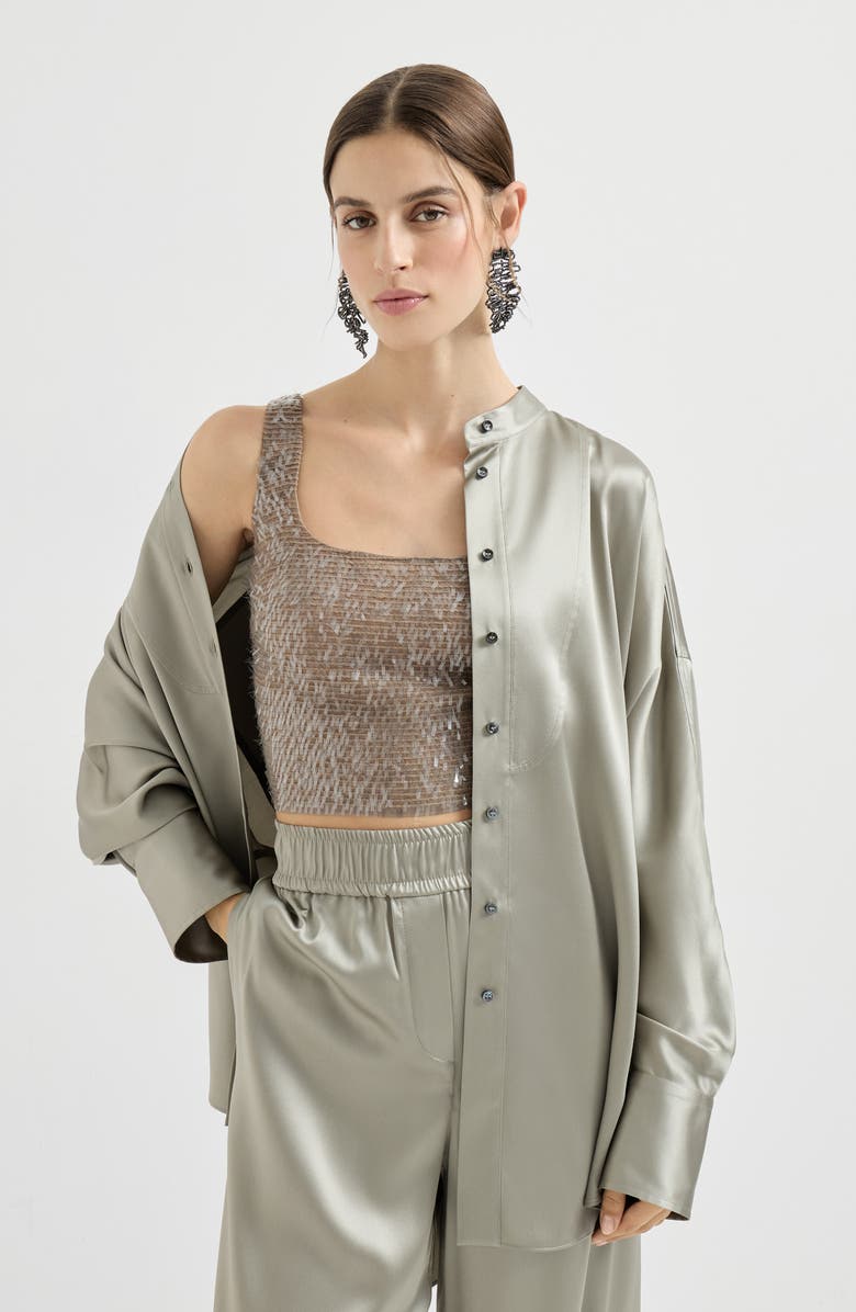Brunello Cucinelli Cropped top with dazzling embroidery, Alternate, color, Rope
