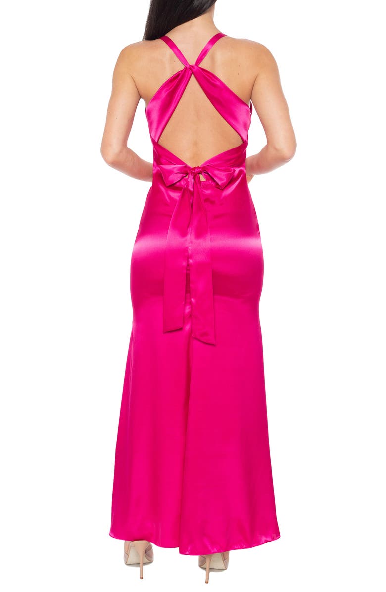 Jump Apparel Strappy Back Satin Charmeuse Gown, Alternate, color, Fuchsia