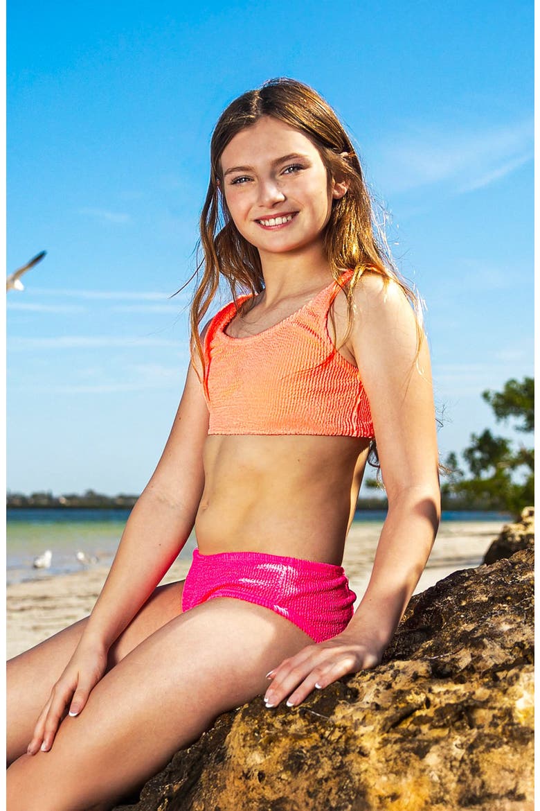 Crinkle Tie Bikini Swimsuit, Alternate, color, Watermelon and Lipstick Pink