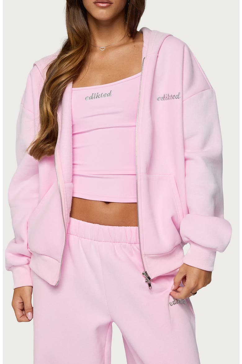 Diva Logo Zip-Up Hoodie, Main, color, LIGHT-PINK