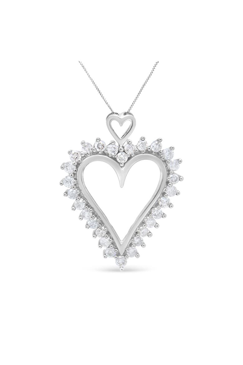 Silver 1 3/4 Cttw Round Diamond Lined Open Heart Pendant Necklace, Main, color, White