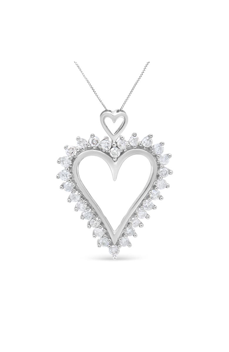 Haus of Brilliance Silver 1 3/4 Cttw Round Diamond Lined Open Heart Pendant Necklace, Main, color, White
