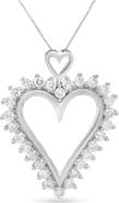 Haus of Brilliance Silver 1 3/4 Cttw Round Diamond Lined Open Heart Pendant Necklace