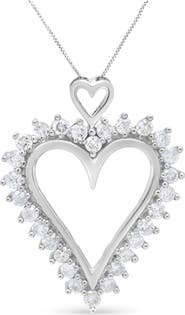 Haus of Brilliance Silver 1 3/4 Cttw Round Diamond Lined Open Heart Pendant Necklace