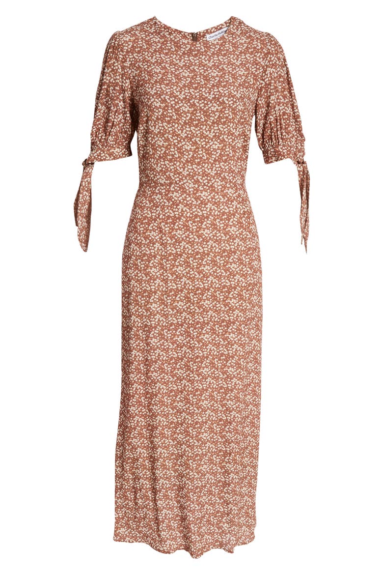 Jaime Tie Sleeve Midi Dress, Alternate, color, FLORAL VINE