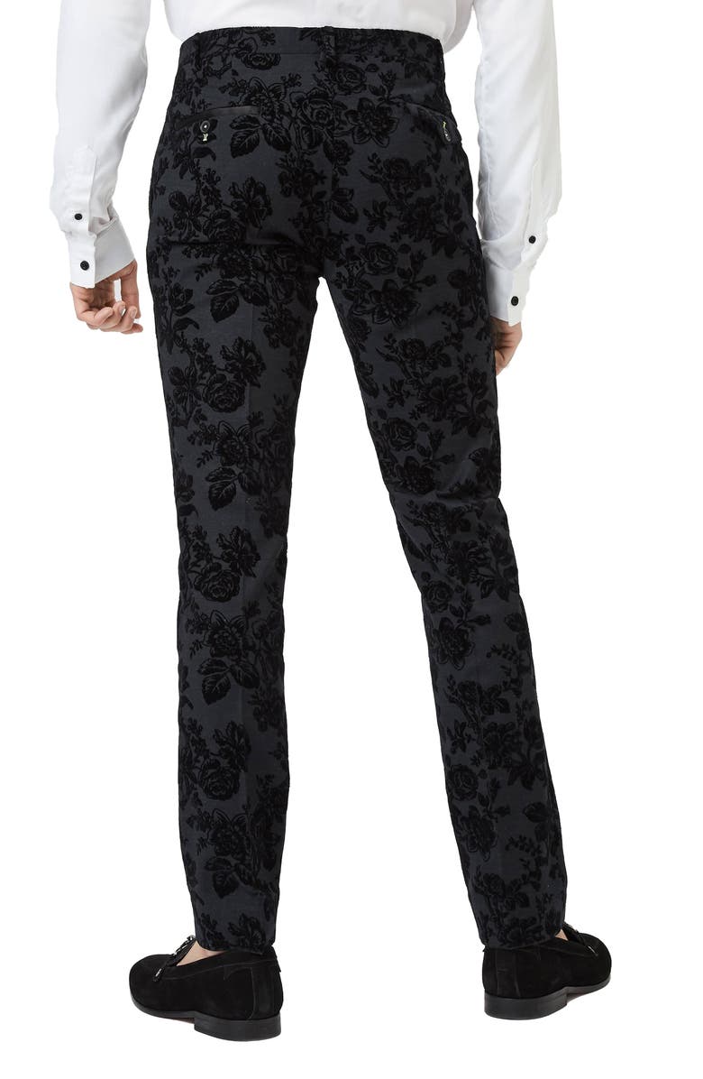 Twisted Tailor Flee Floral Skinny Fit Wool Blend Tuxedo Trousers, Alternate, color, 