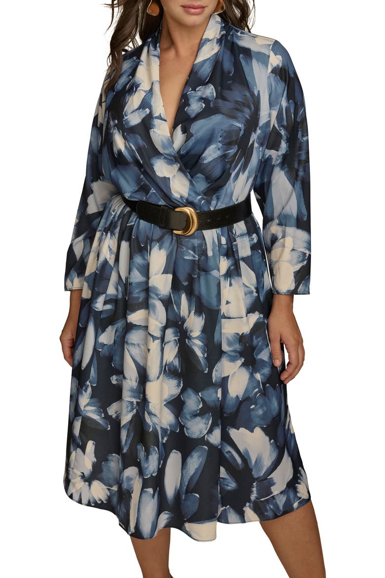 Abstract Floral Belted Midi Dress, Alternate, color, NIGHTFALL MULTI