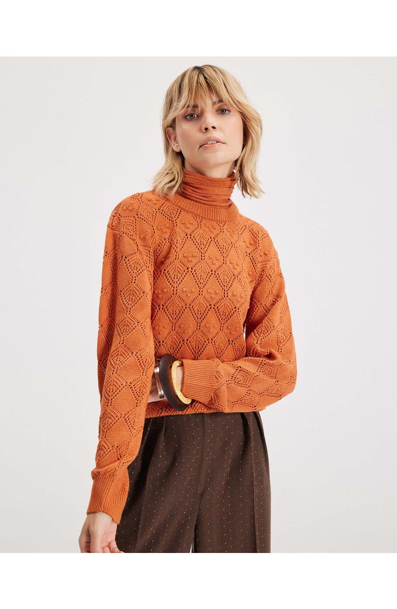 THEO The Label Ersa Pointelle Argyle Pullover, Alternate, color, Amber Sky