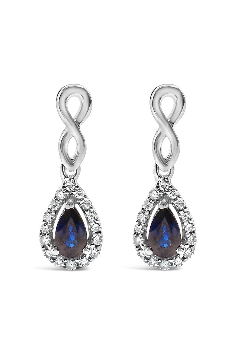 10K White Gold Pear Blue Sapphire 1/7 Ct Diamond Infinity Drop and Dangle Earrings, Main, color, White