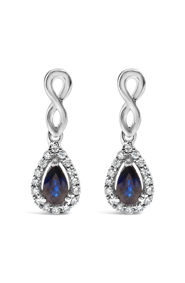 Haus of Brilliance 10K White Gold Pear Blue Sapphire 1/7 Ct Diamond Infinity Drop and Dangle Earrings, Main, color, White