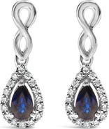 Haus of Brilliance 10K White Gold Pear Blue Sapphire 1/7 Ct Diamond Infinity Drop and Dangle Earrings