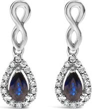 Haus of Brilliance 10K White Gold Pear Blue Sapphire 1/7 Ct Diamond Infinity Drop and Dangle Earrings