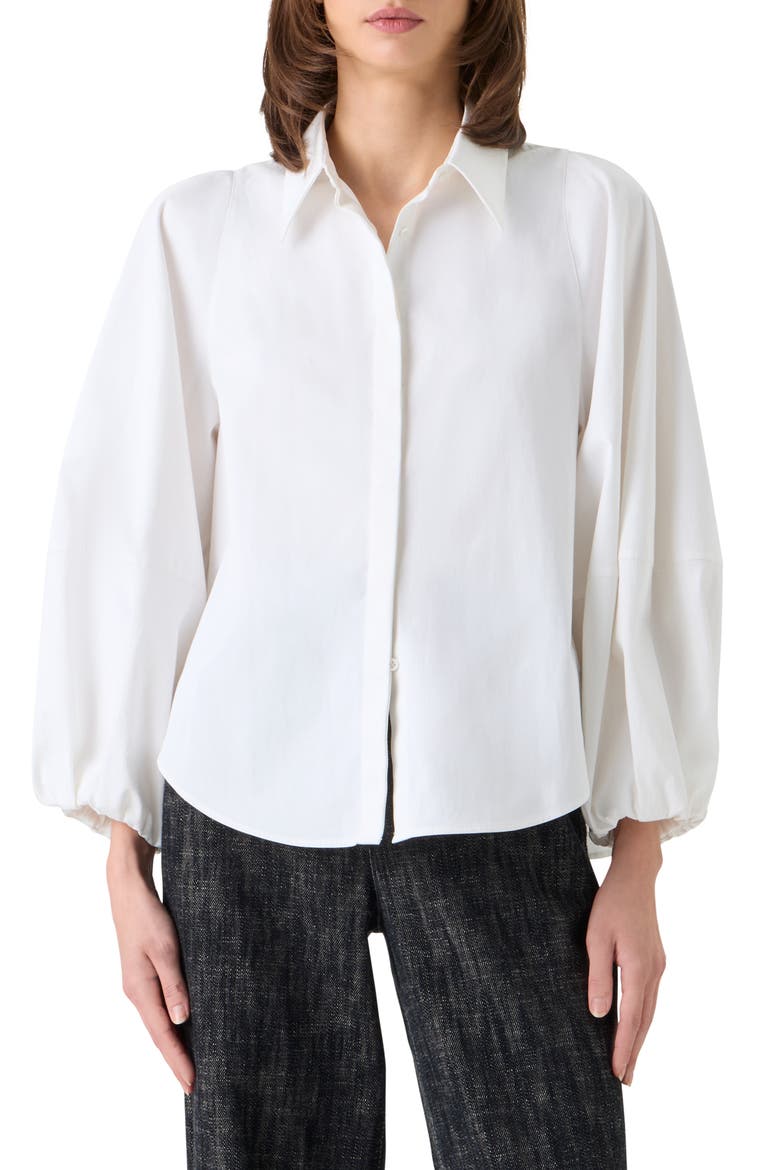 Washed Cotton Stretch Sateen Button-Up Shirt, Main, color, CREAM
