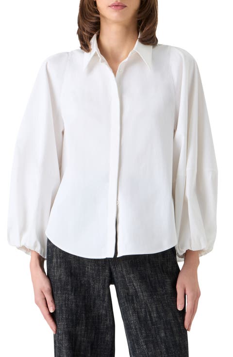 Washed Cotton Stretch Sateen Button-Up Shirt