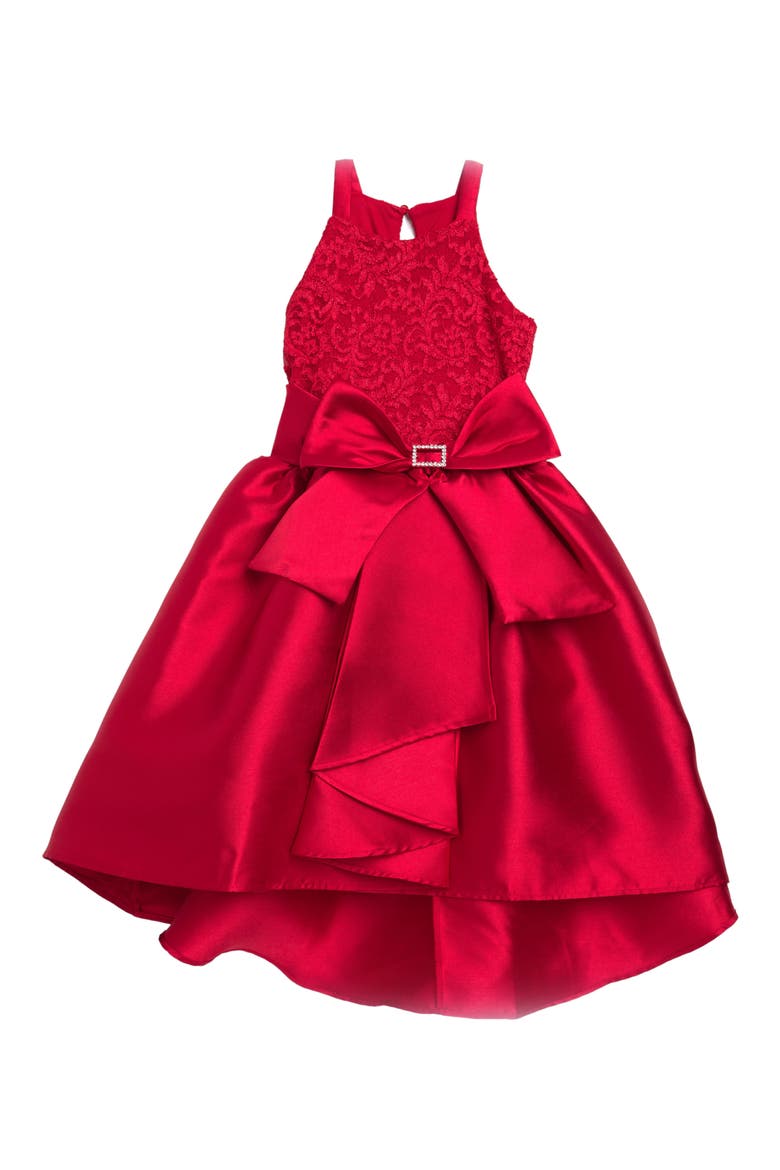 Kids' Lace & Satin Party Dress, Main, color, RED
