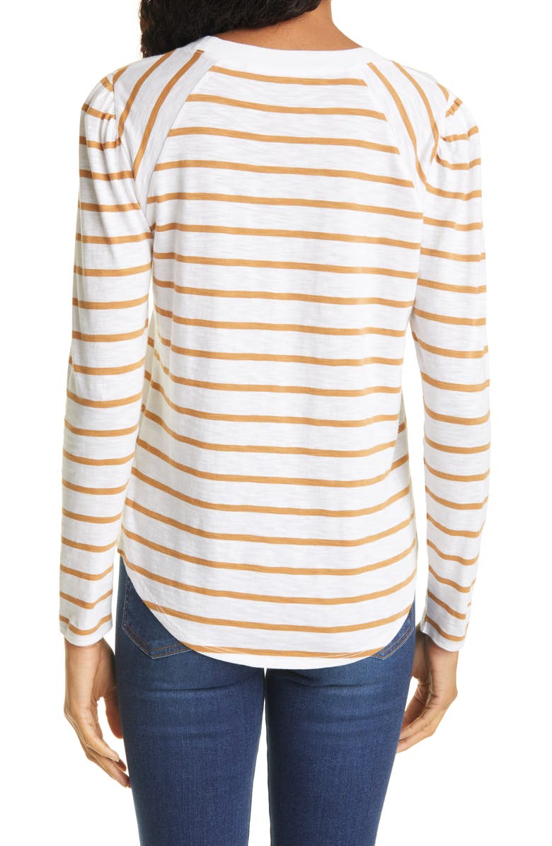 Veronica Beard Mason Stripe Puff Sleeve Baseball T-Shirt, Alternate, color, 