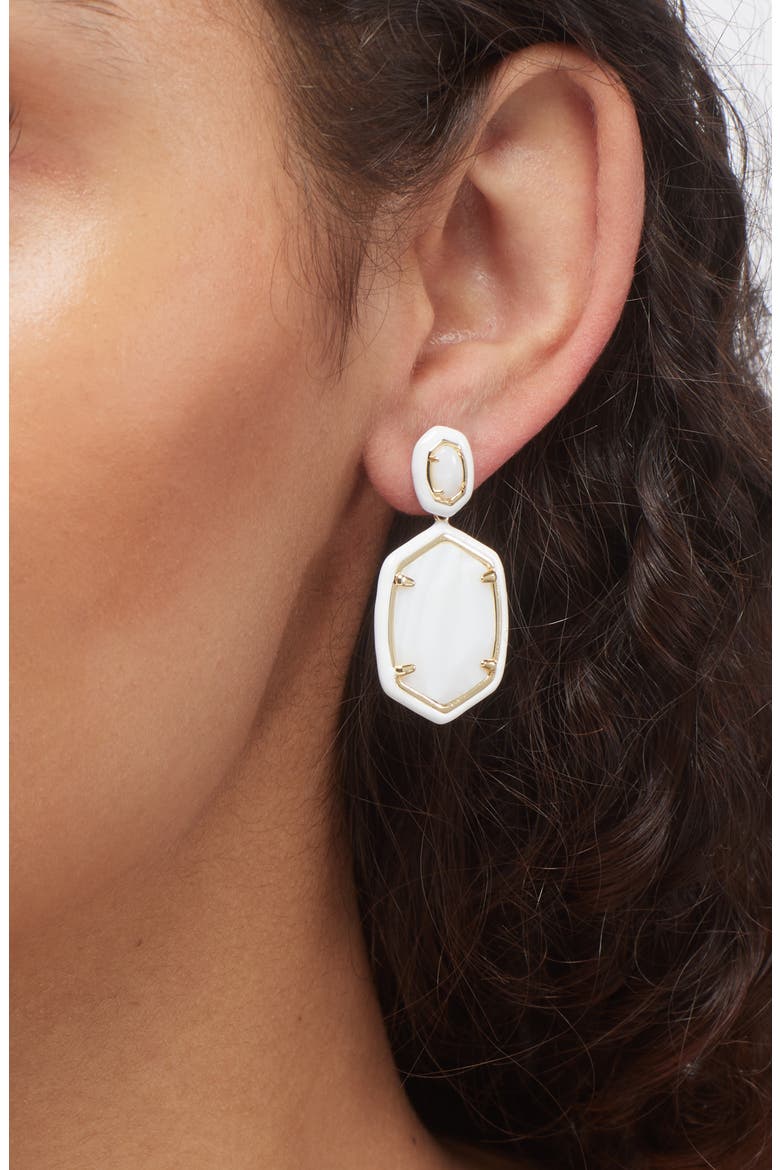 Daphne Enamel Frame Drop Earrings, Alternate, color, GOLD WHITE MOTHER OF PEARL