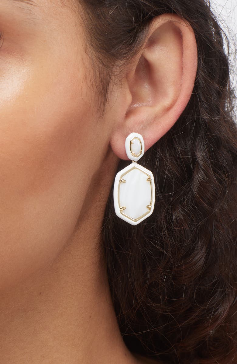 Kendra Scott Daphne Enamel Frame Drop Earrings, Alternate, color, Gold White Mother Of Pearl