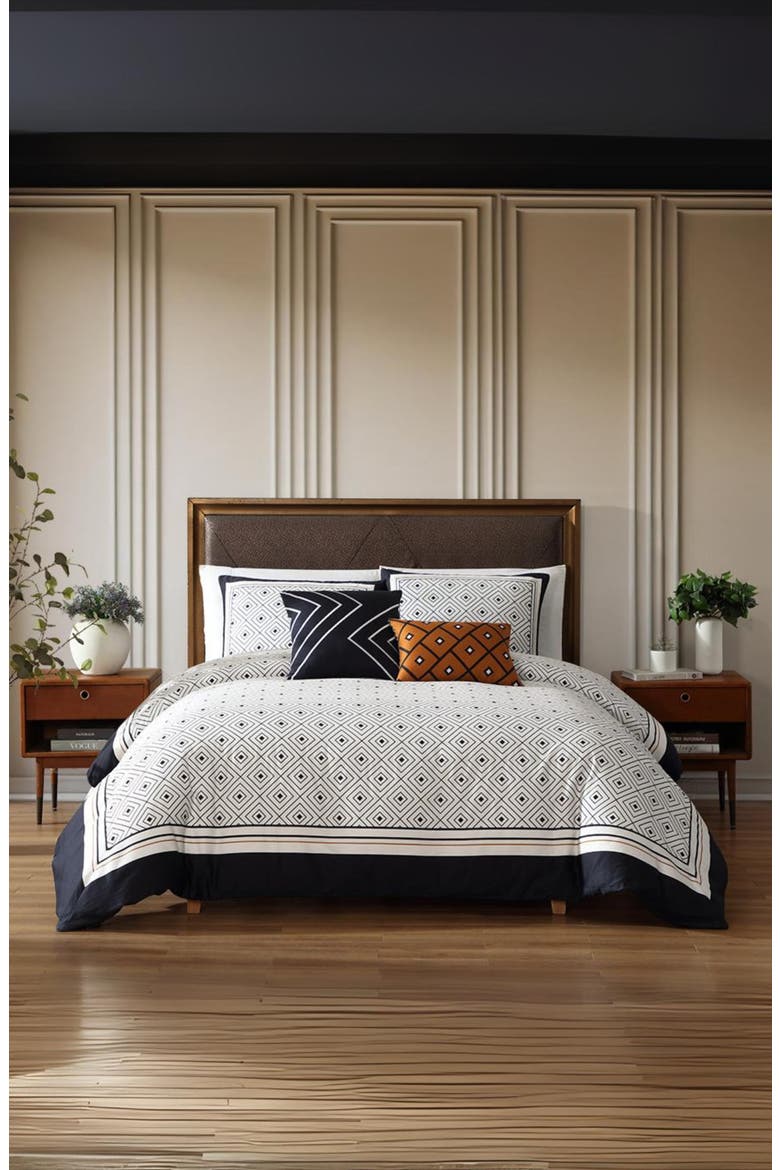 Geometric Cotton 5-Piece Reversible Comforter Set, Main, color, BLACK WHITE