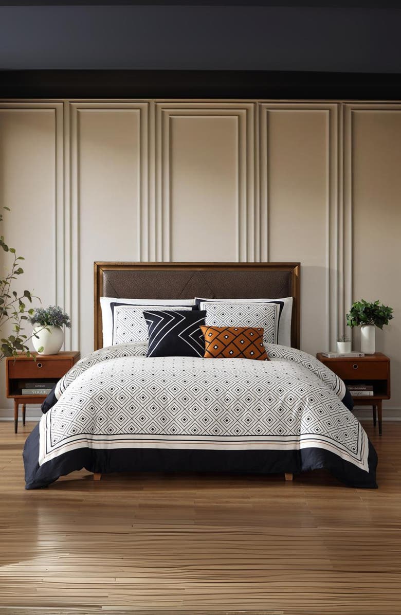 Bebejan Geometric Cotton 5-Piece Reversible Comforter Set, Main, color, Black White