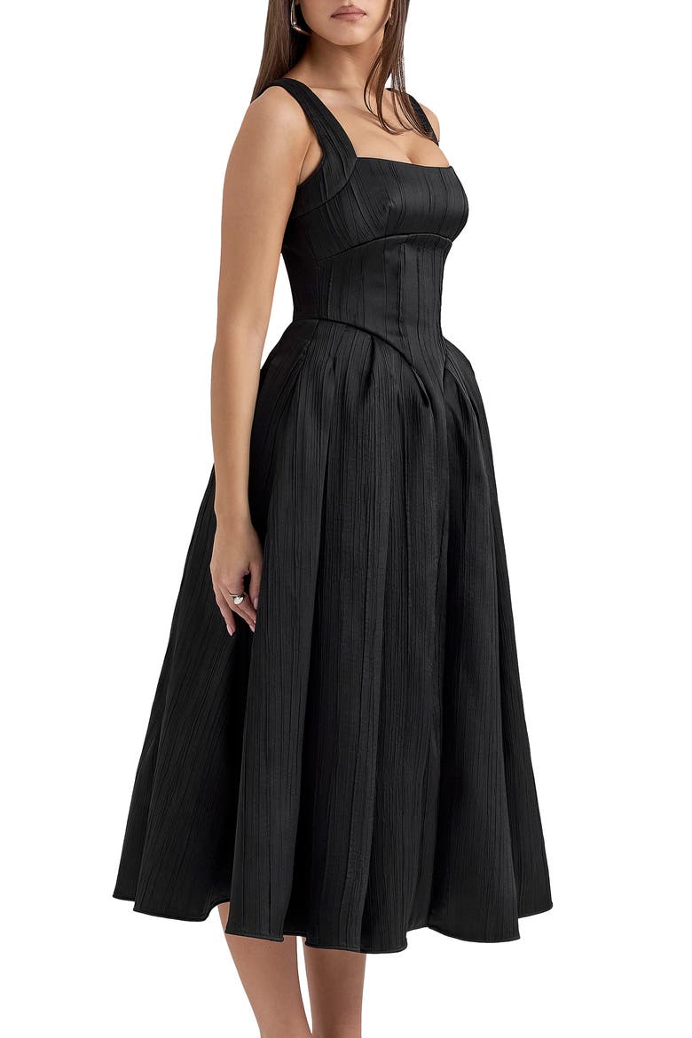 Isabeau Voluminous Fit & Flare Midi Dress, Alternate, color, BLACK