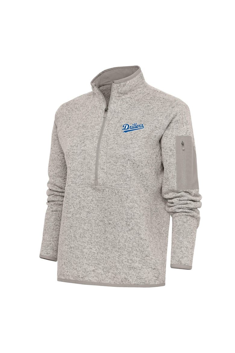 Women's Antigua  Oatmeal Tulsa Drillers Fortune Half-Zip Pullover Jacket, Main, color, Oatmeal