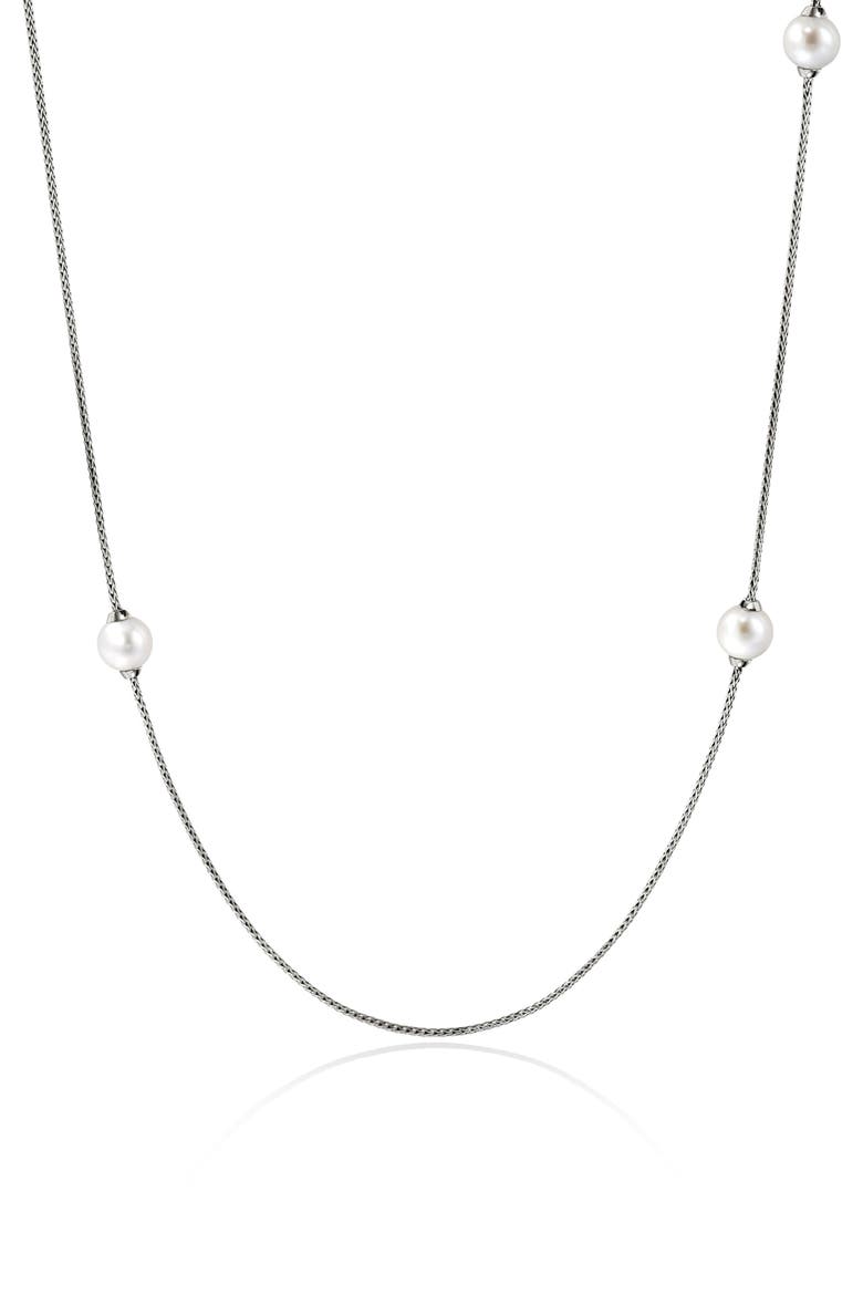 JH Essentials Freshwater Pearl Station Necklace, Main, color, SILVER/PEARL