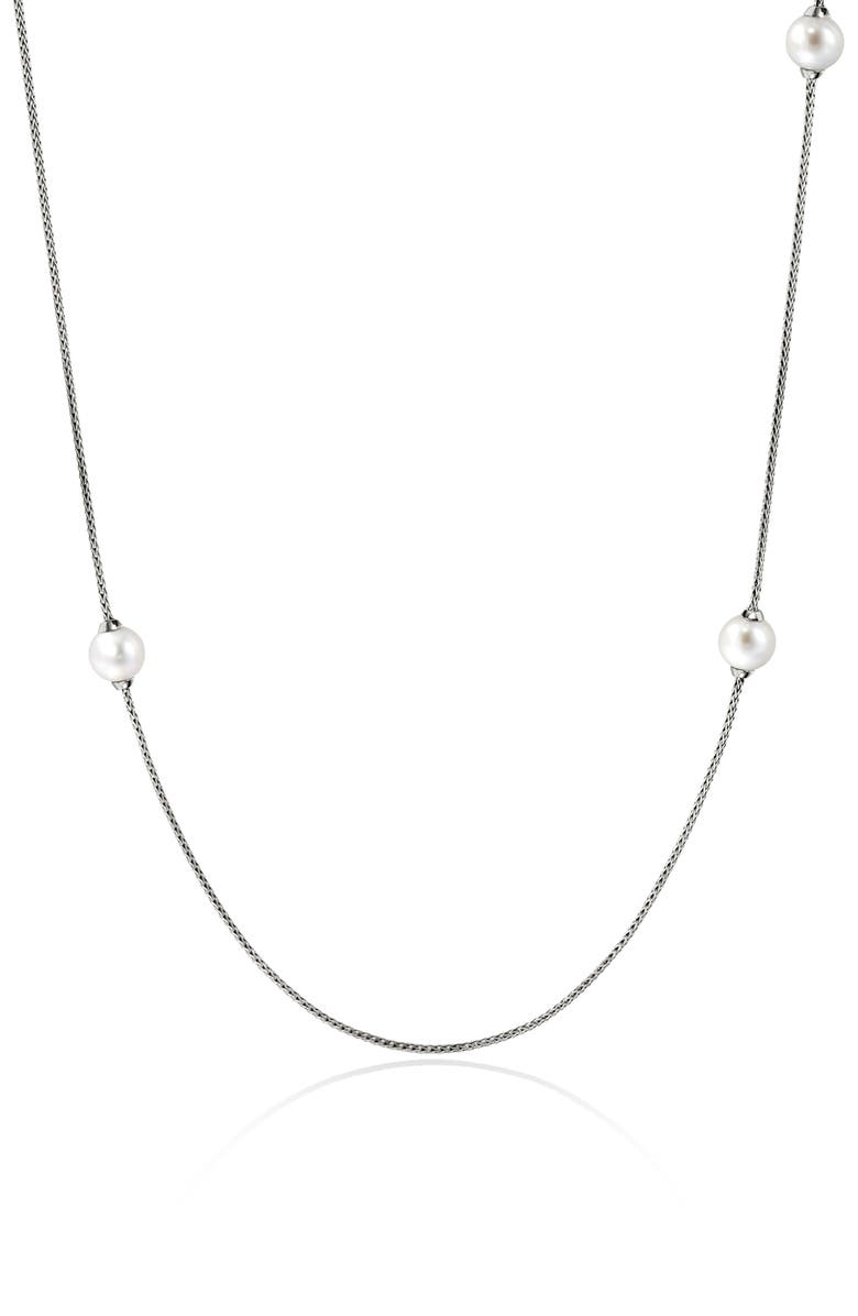 John Hardy JH Essentials Freshwater Pearl Station Necklace, Main, color, Silver/Pearl