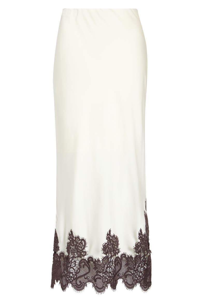 Lace Detail Matte Satin Maxi Skirt, Alternate, color, EGRET