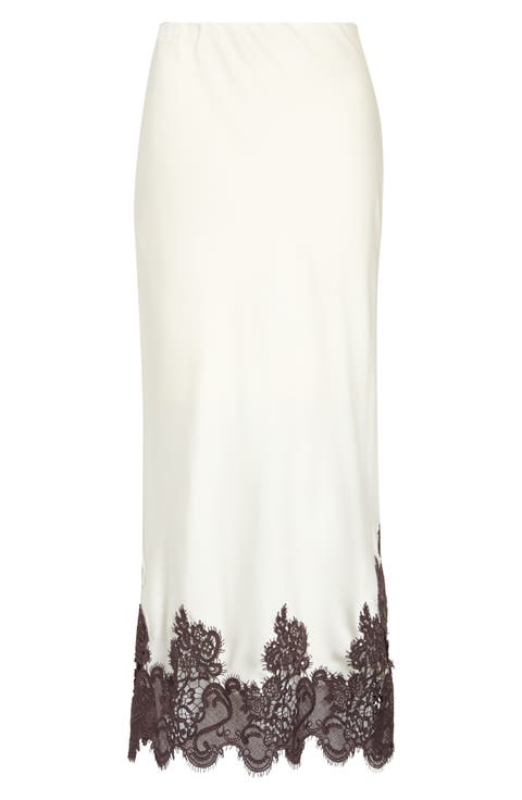 Lace Detail Matte Satin Maxi Skirt