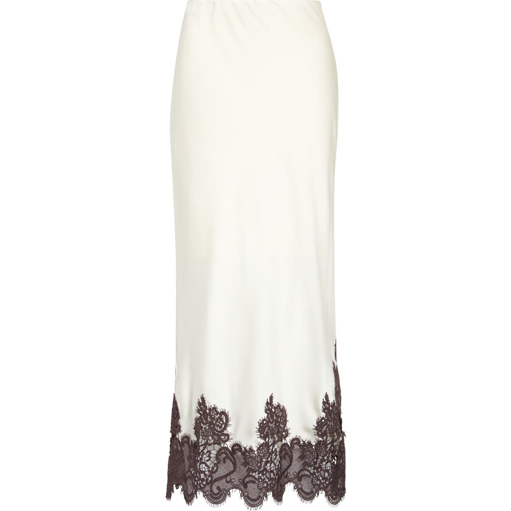 KITTENISH Lace Detail Matte Satin Maxi Skirt in Egret at Nordstrom, Size Small
