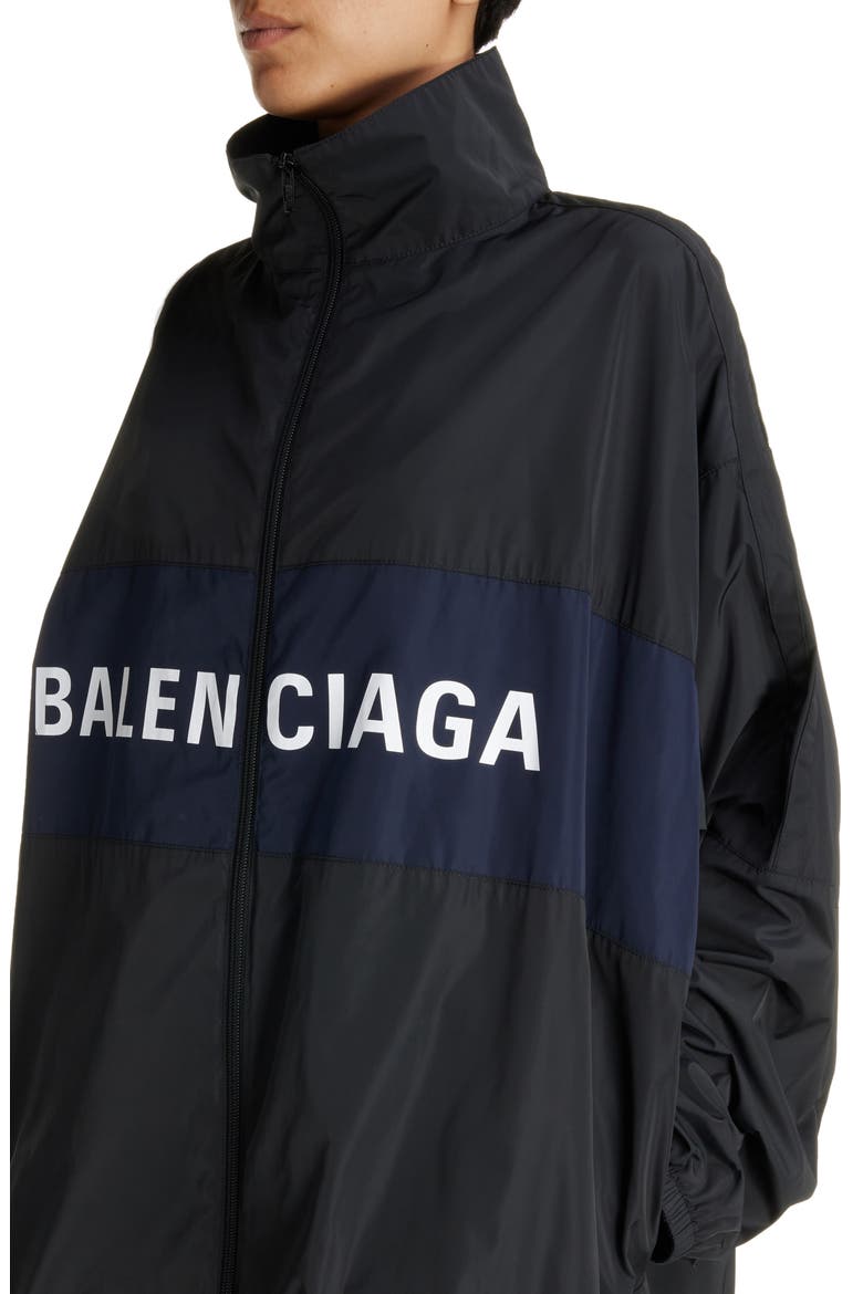 Logo Zip-Up Oversize Jacket, Alternate, color, BLACK