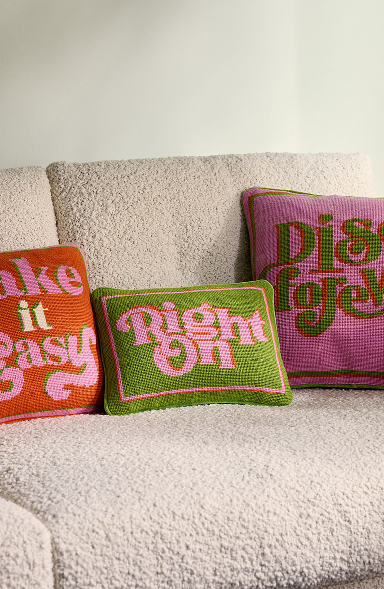 Jonathan Adler Right On Needlepoint Pillow, Alternate, color,